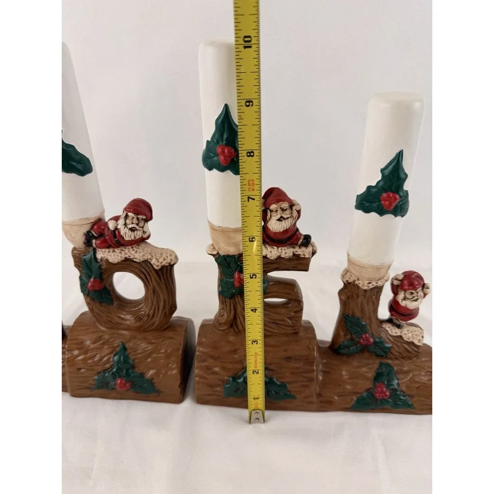 Vintage 1974 NOEL Ceramic Candle Holder Set Santa Log Christmas Decor - Picture 15 of 16